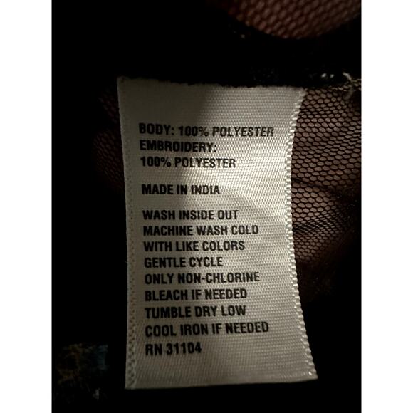 Sheer Black Mesh Ruffle Top Sz M w/ Floral Embroidery Whimsigoth Dark Floral - Picture 9 of 9